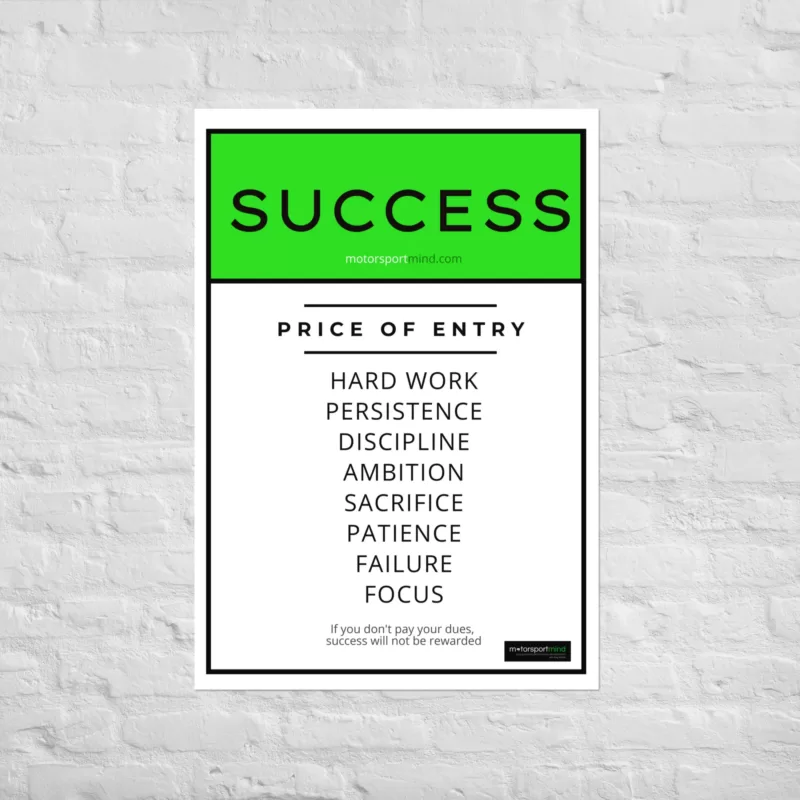 A 'Success' poster with the words success price of entry.